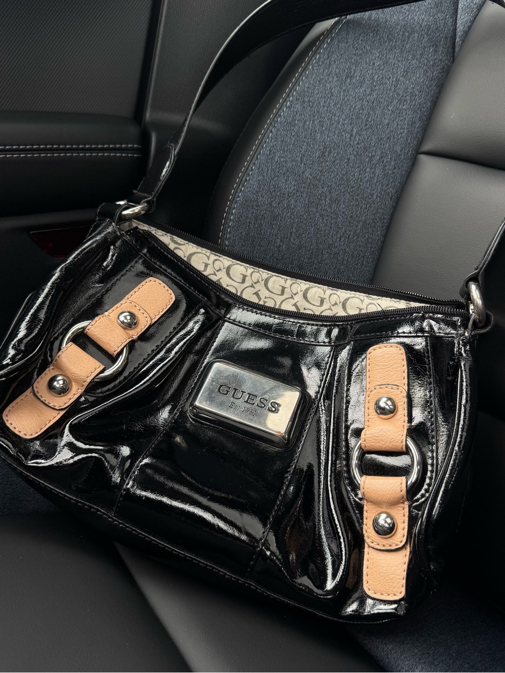 Guess Glossy Black Shoulder Bag